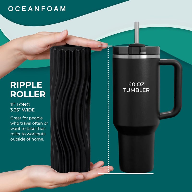 Oceanfoam Ripple Travel Foam Roller (11" x 3.35") Firm Mini Foam Roller for Physical Therapy, Deep Tissue Massage, Back Pain - High Density, Ergonomic Wave Textured - Yoga, Pilates, Exercise (Black) - Image 5